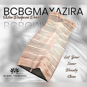 BCBGMAXAZRIA Beverly Champagne Satin Strapless Bodycon Dress | Size 4